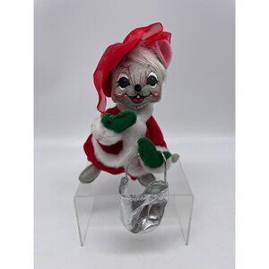 Annalee Christmas Mouse Figurine With Red Outfit & Silver Accessories